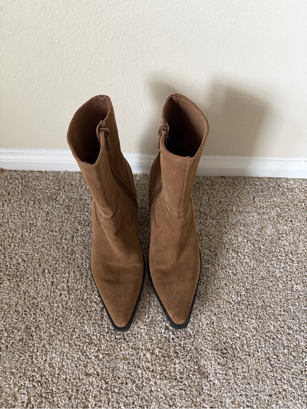 stradivarius Tan Suede Pointed Ankle Booties
